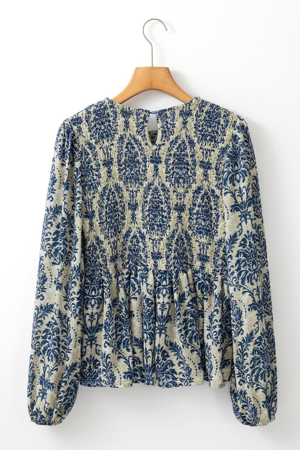 Blue Boho Smocked Peplum Blouse
