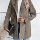 Plaid Big Collar Long Jacket Coffee Brown Bazaare Mart Plaid Collared Neck Long Sleeve Jacket