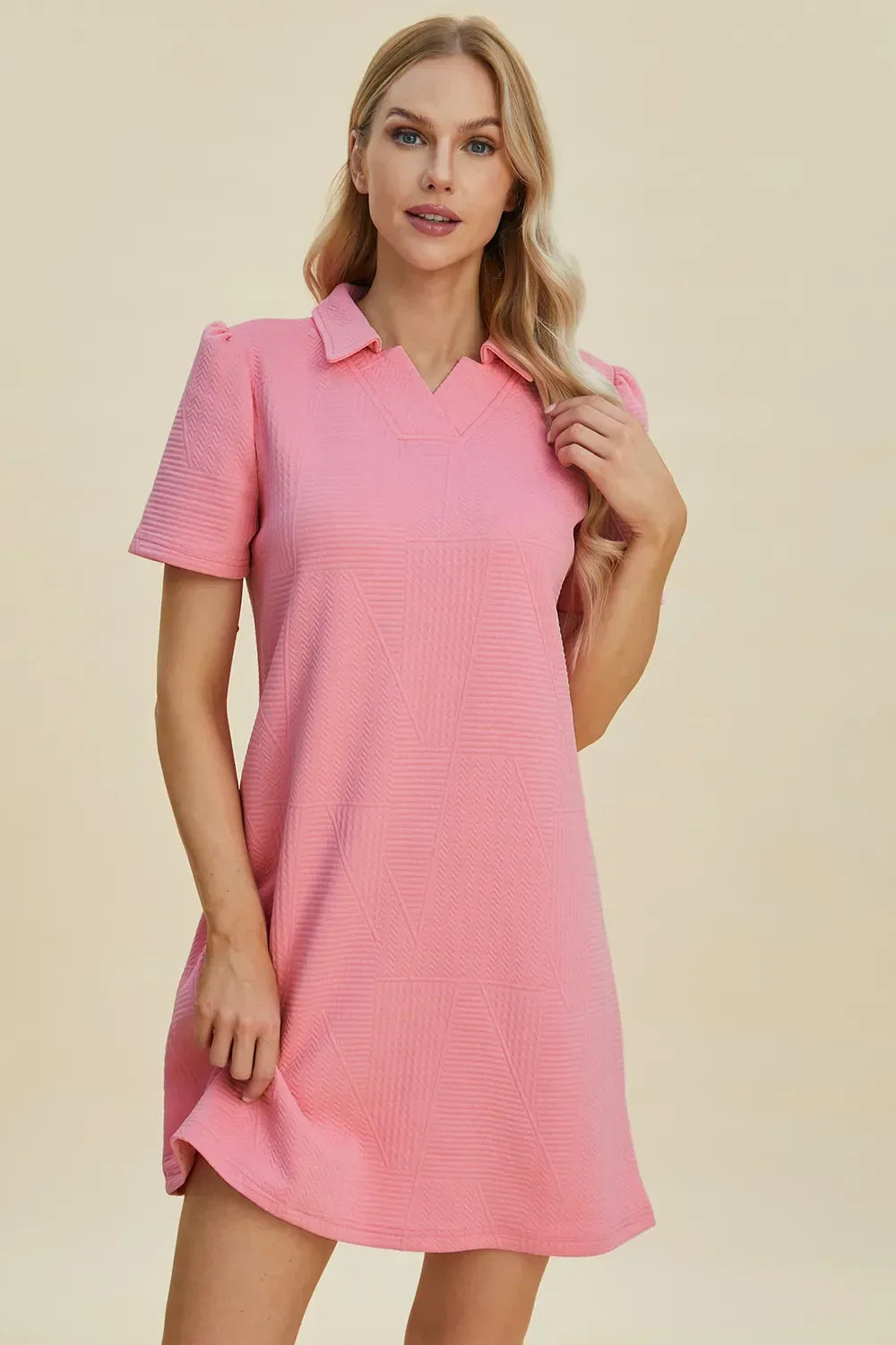 Texture Short Sleeve Polo Dress Pink Bazarre Mart Polo Dress