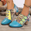 Vintage Bohemian Patchwork Ankle Boots Peacock Blue Bazaare Mart Vintage Boot Shoes