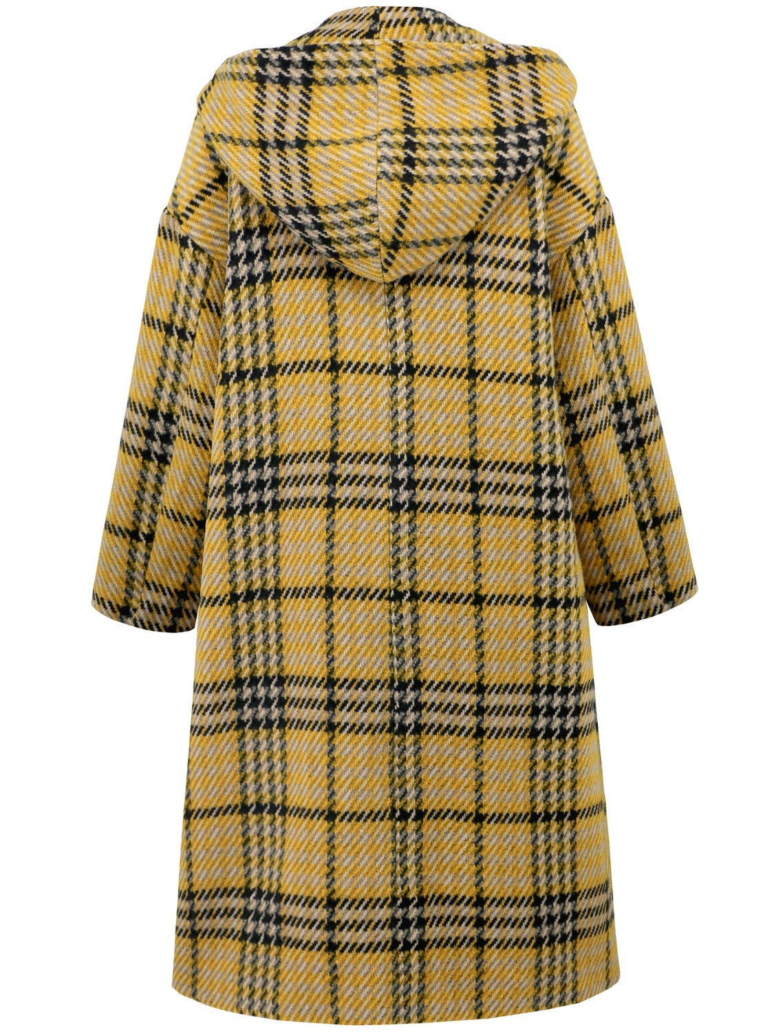 Plaid Double-Breasted Hooded Dress Coat