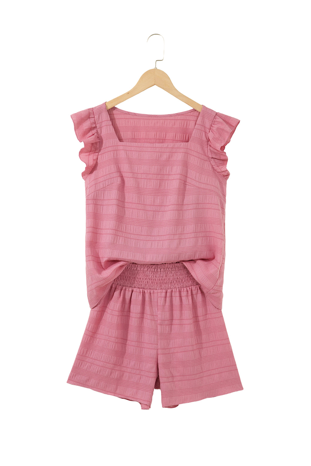 Textured Flutter Sleeve Shorts Set – Square Neck Top & Shirred High Waist Shorts Dear-Lover Dropshipping Two Piece Sets/Short Sets