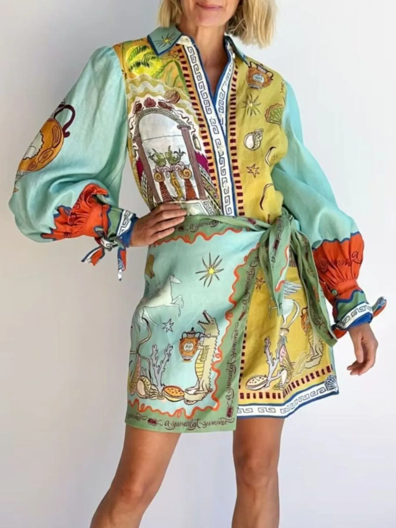 Printed Long Sleeve Shirt Dress Trendsi Shirt Dress