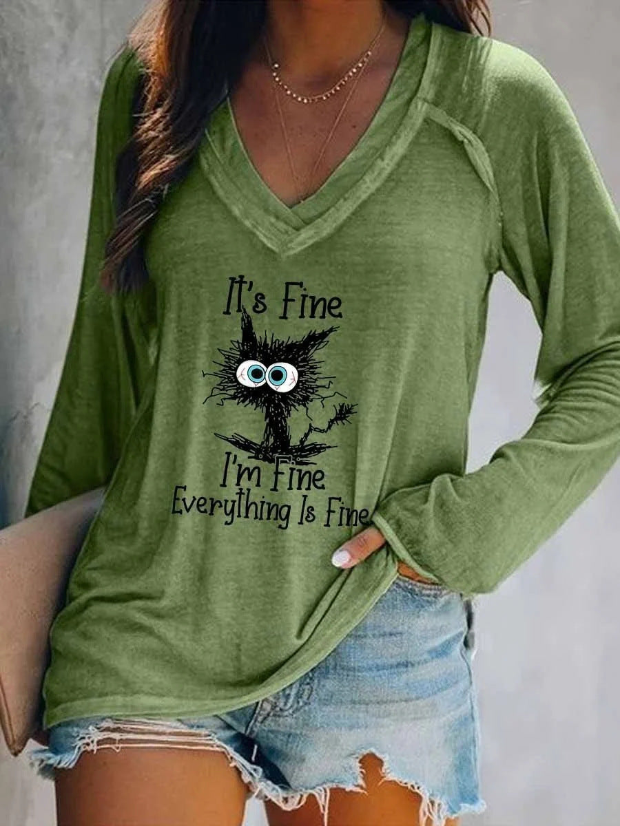 Everything's Fine V-neck Long Sleeve t-Shirt