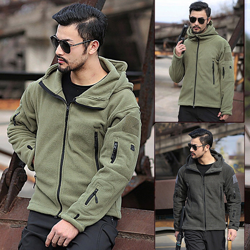 Men's Green Hooded Fleece Jacket