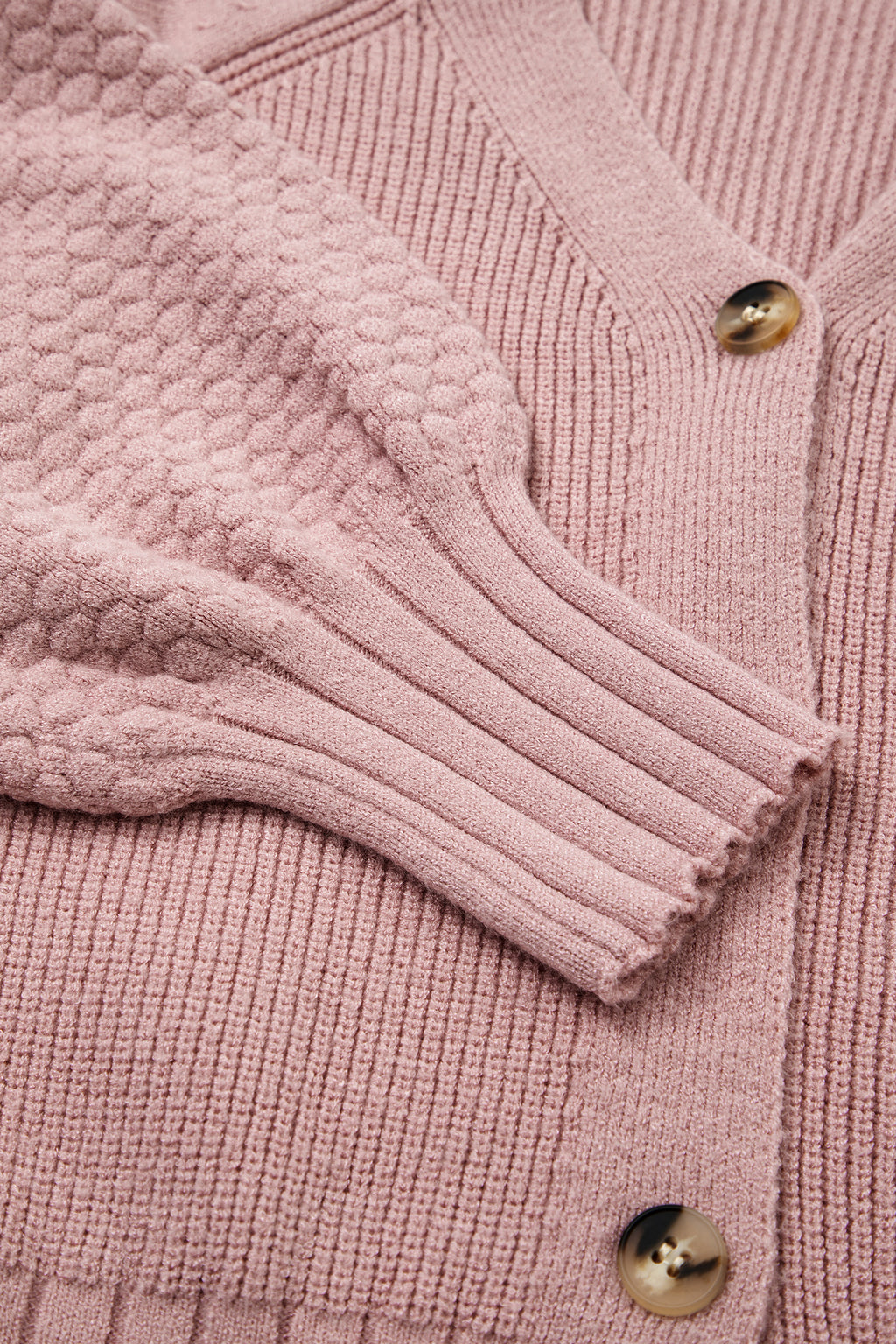 Mixed Texture Knit Button V Neck Cardigan Bazaare Mart Sweaters & Cardigans/Cardigans