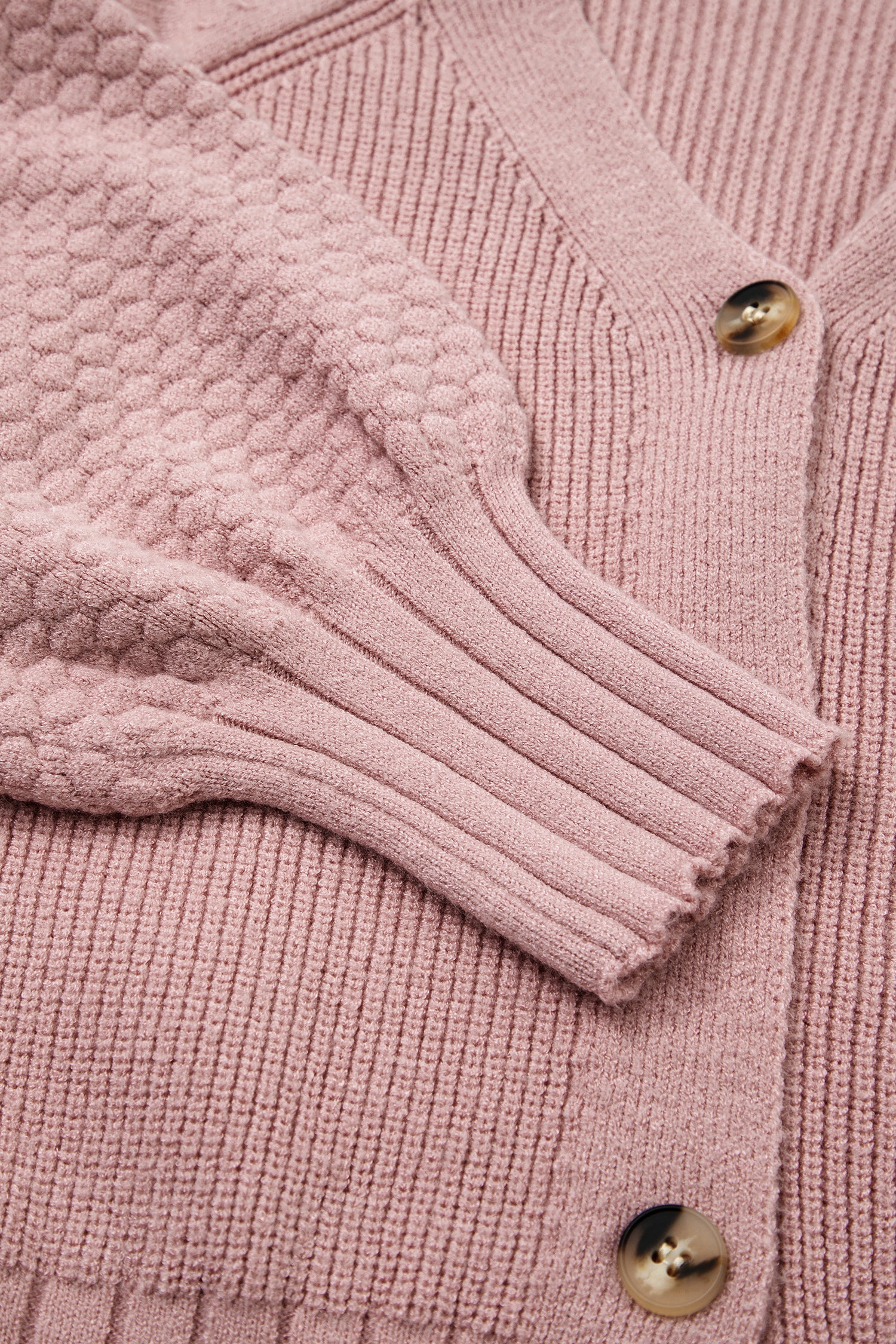 Mixed Texture Knit Button V Neck Cardigan Bazaare Mart Sweaters & Cardigans/Cardigans