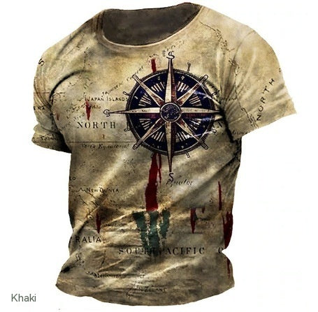 Men’s 3D Compass Graphic T-Shirt – Slim Fit Summer Tee | Short Sleeve Athletic Casual Shirt CJ Dropshipping World Map Compass T-Shirt