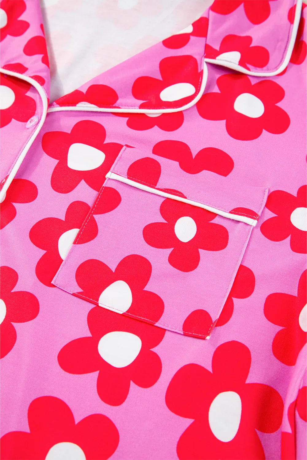 Pink Flower Print Short Sleeve Shirt Pajamas Set Dear-Lover Loungewear & Sleepwear/Sleepwear