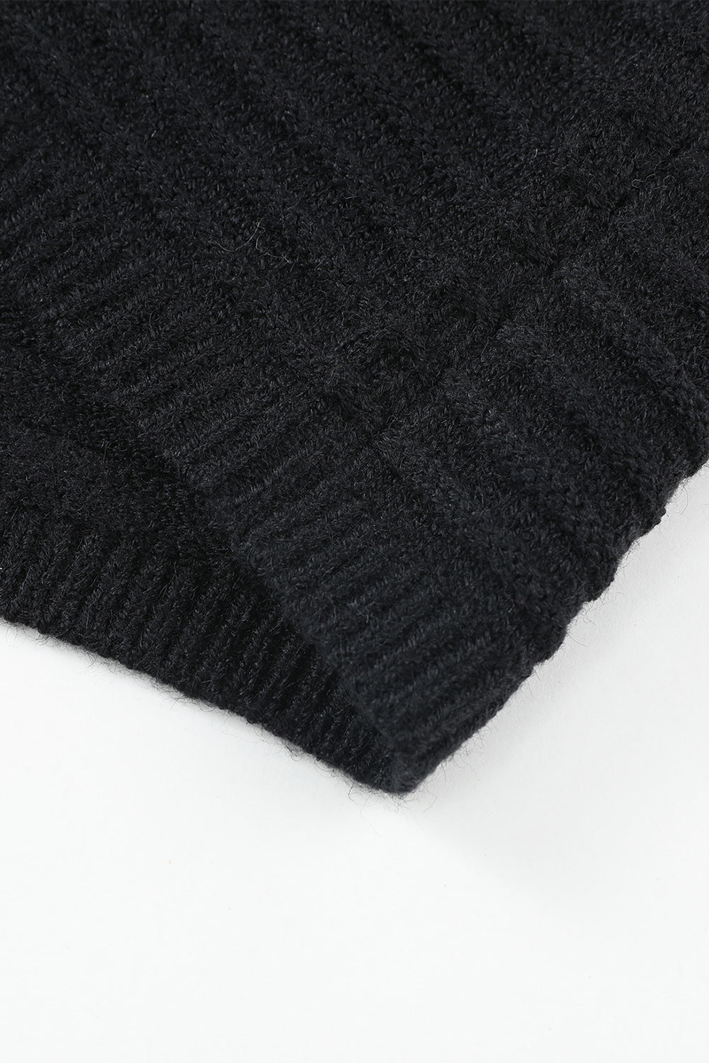 Black Horizontal Rib Knitted Open Front Hooded Cardigan