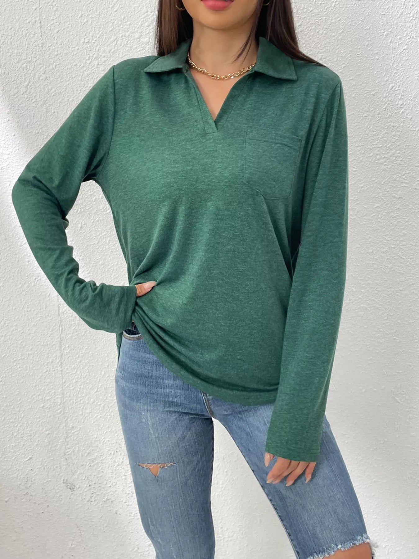 Casual Long Sleeve Polo T-Shirt Dark Green Bazaare Mart Casual Long Sleeve Polo T-Shirt