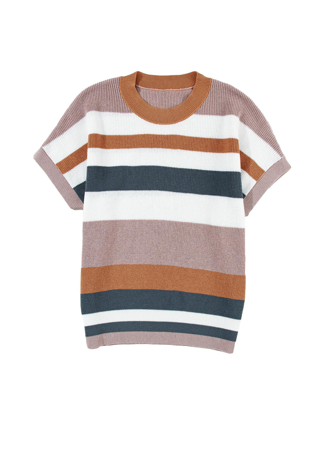 Taupe Classic Round Neck Colorblock Knit Sweater