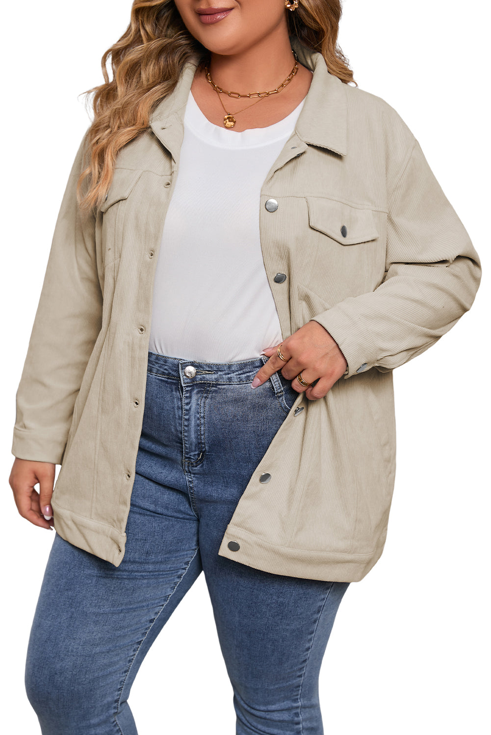 Khaki Plus Size Corduroy Jacket