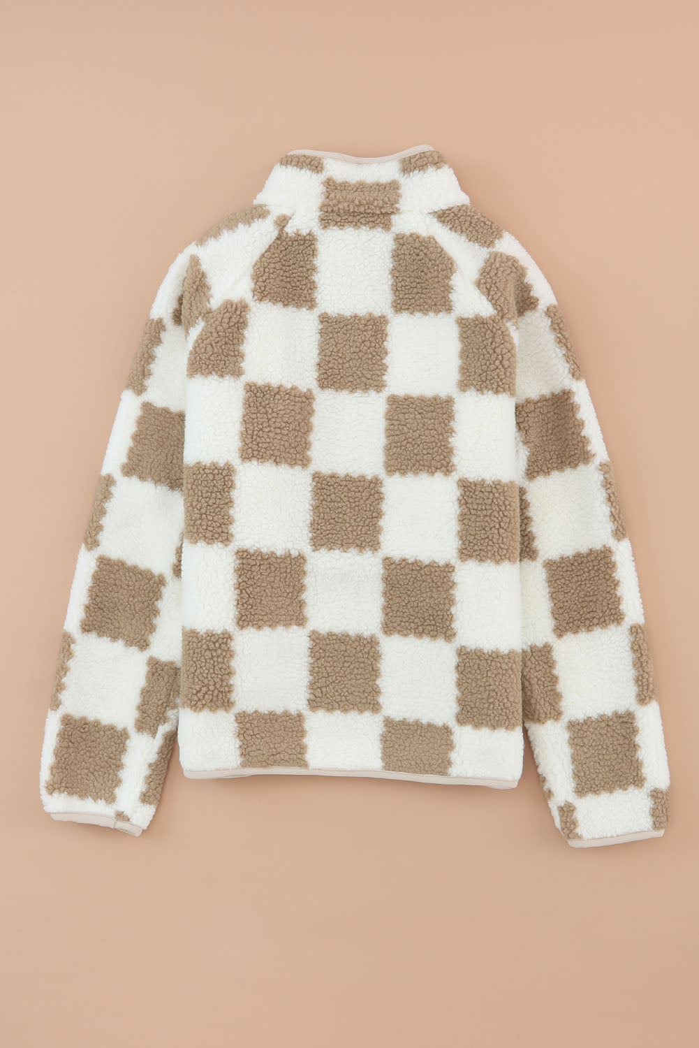 Brown Checked Snap Up Sherpa Jacket