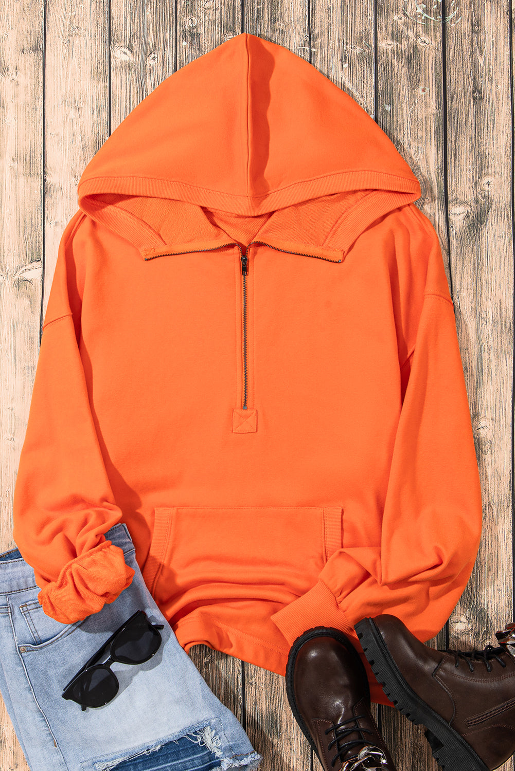 Orange Half Zip Oversized Hoodie