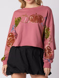 Sequined Pumpkin Crop Sweatshirt Deep Rose Bazarre Mart Sequined Pumpkin Halloween Crop Sweater