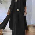 Billowy Plus Size 3pcs Pants Set Black Bazaare Mart 3pcs Solid Color Duster with Wide Leg Pants