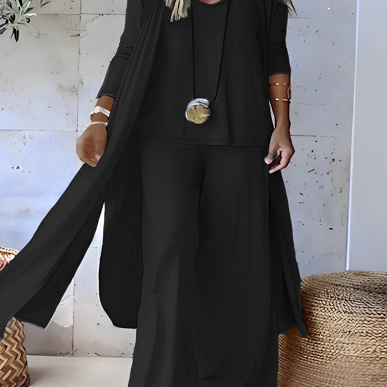 Billowy Plus Size 3pcs Pants Set