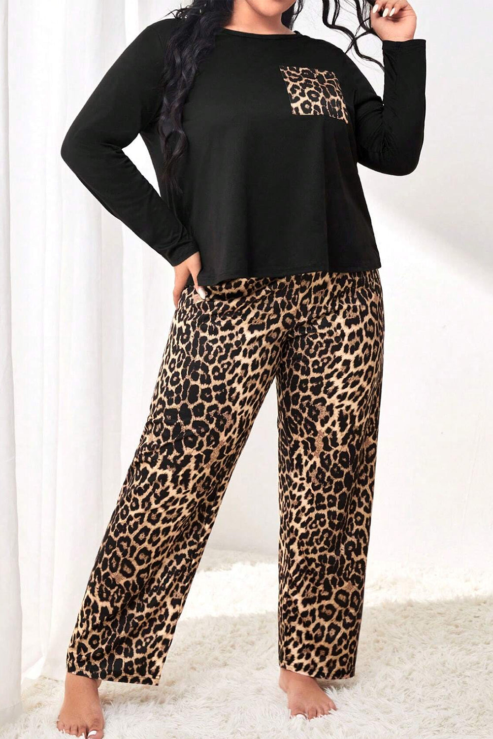 Black Leopard Plus Size Pajamas