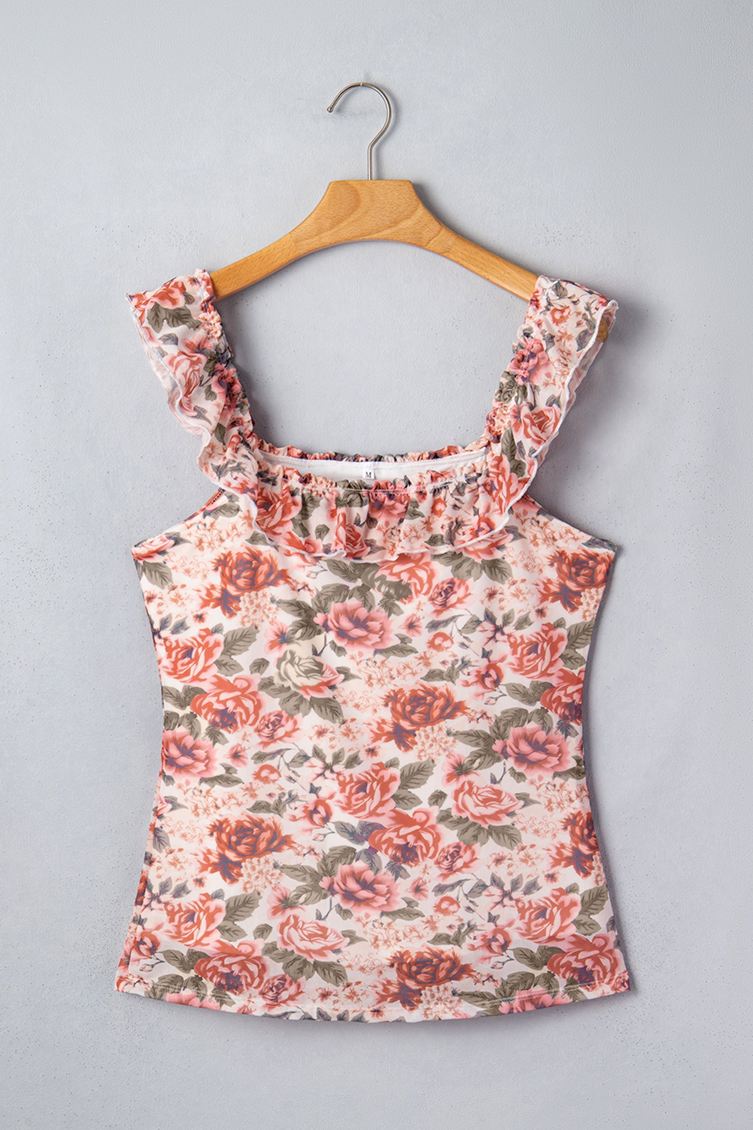 Retro Floral Square Neck Tank Top – Ruffle Trim Fitted Summer Cami Dear-Lover Dropshipping Tops/Tank Tops