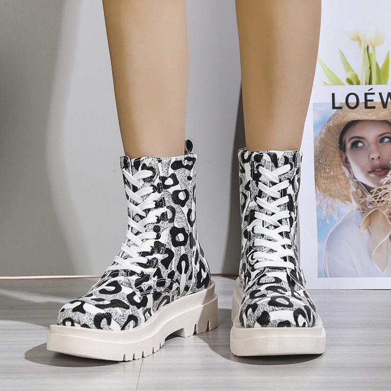 Black & White Leopard Print Platform Boots