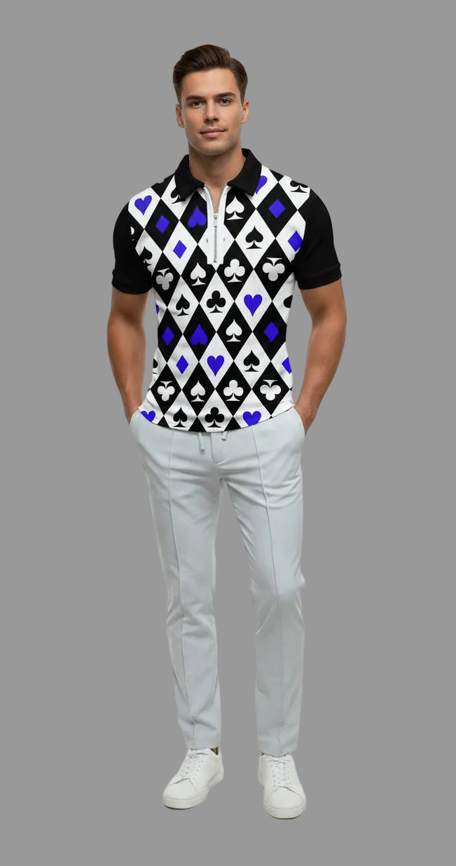 Men's 3D Playing Card Print Polo Shirt