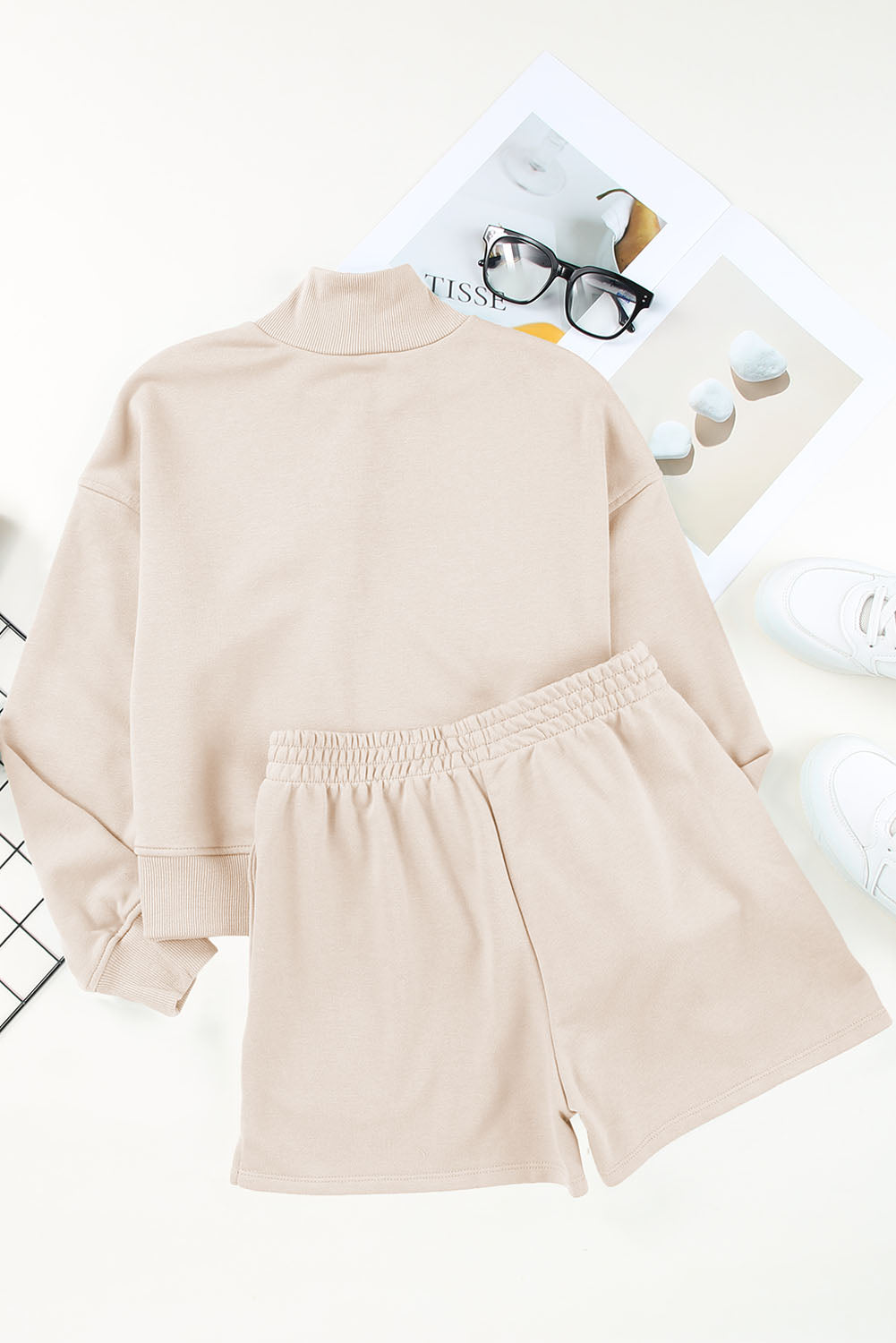 Apricot High Neck Henley Top and Short Outfit