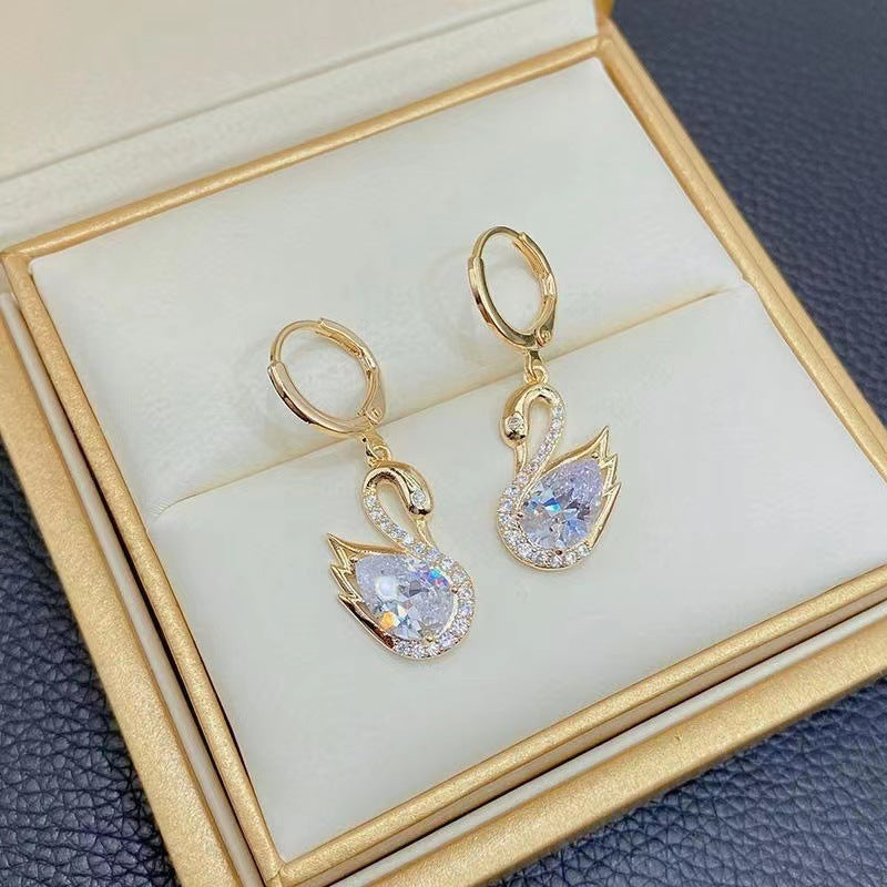 Rhinestone Swan Earrings