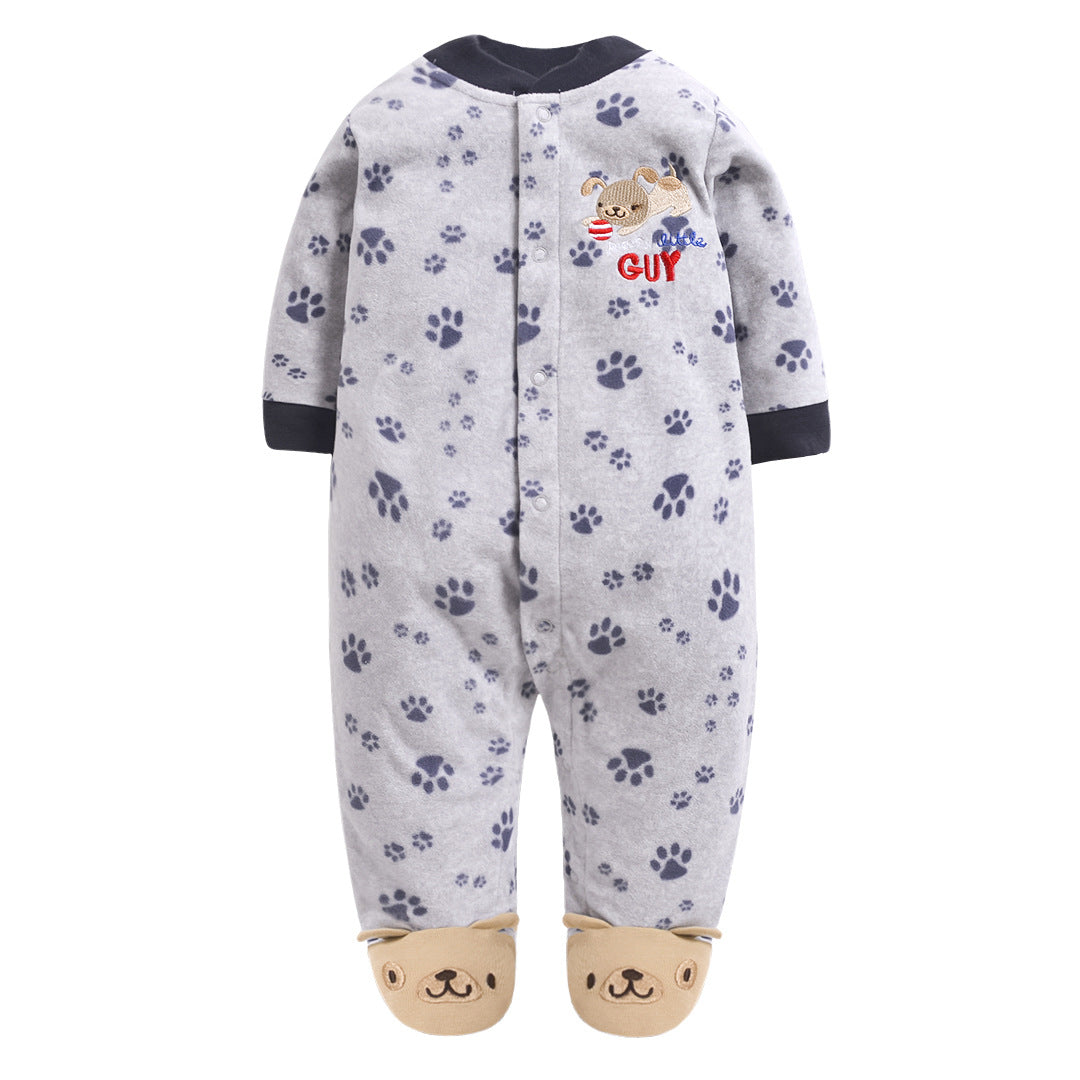 White with Navy Blue Paw Prints and Dog Heads on the feet and Chest