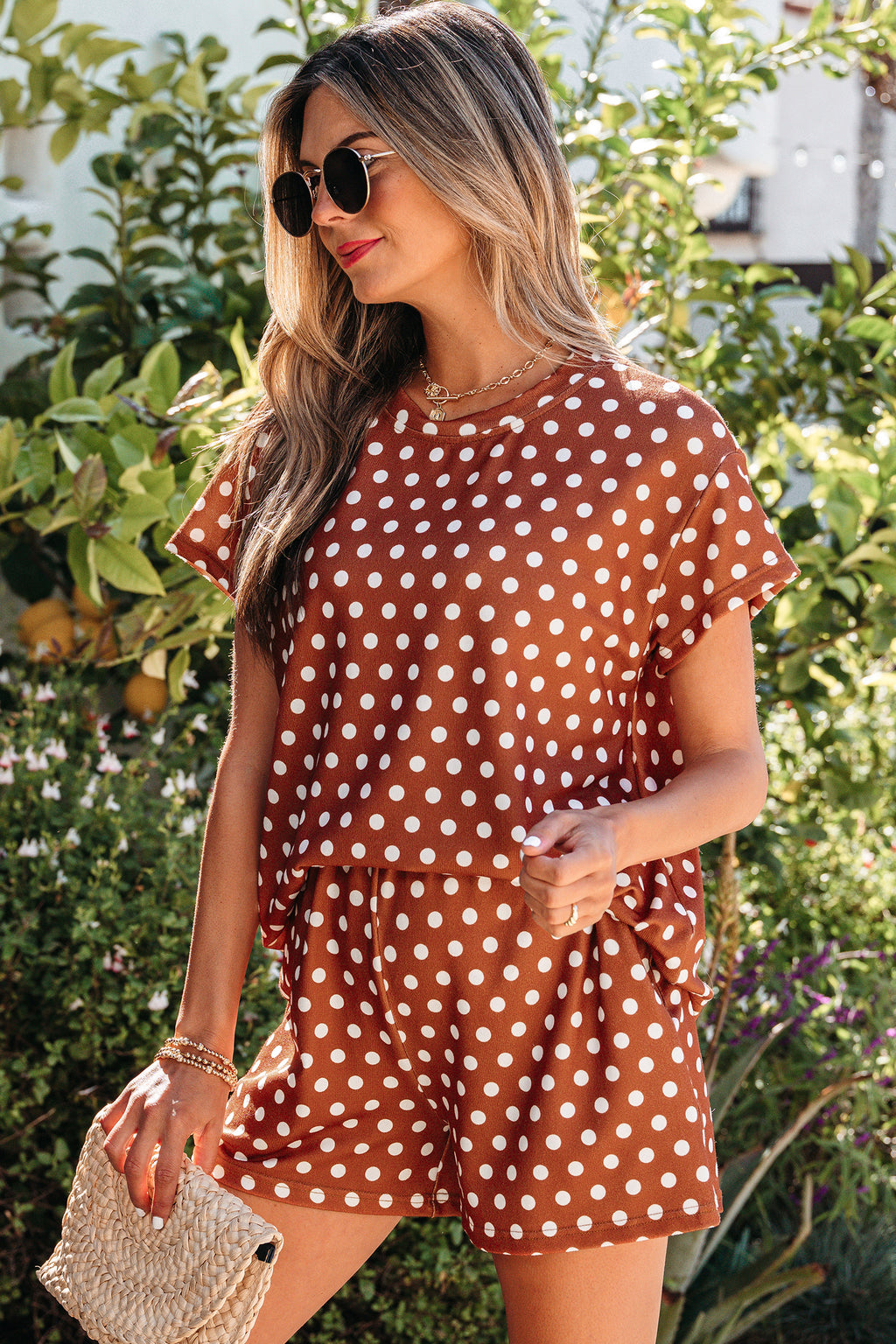 Brown Polka Dot Print Short Set Bazaare Mart Two Piece Sets/Short Sets