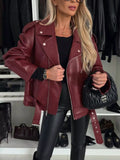 PU Leather Zip Up Biker Jacket Burgundy Bazaare Mart PU Leather Biker Jacket