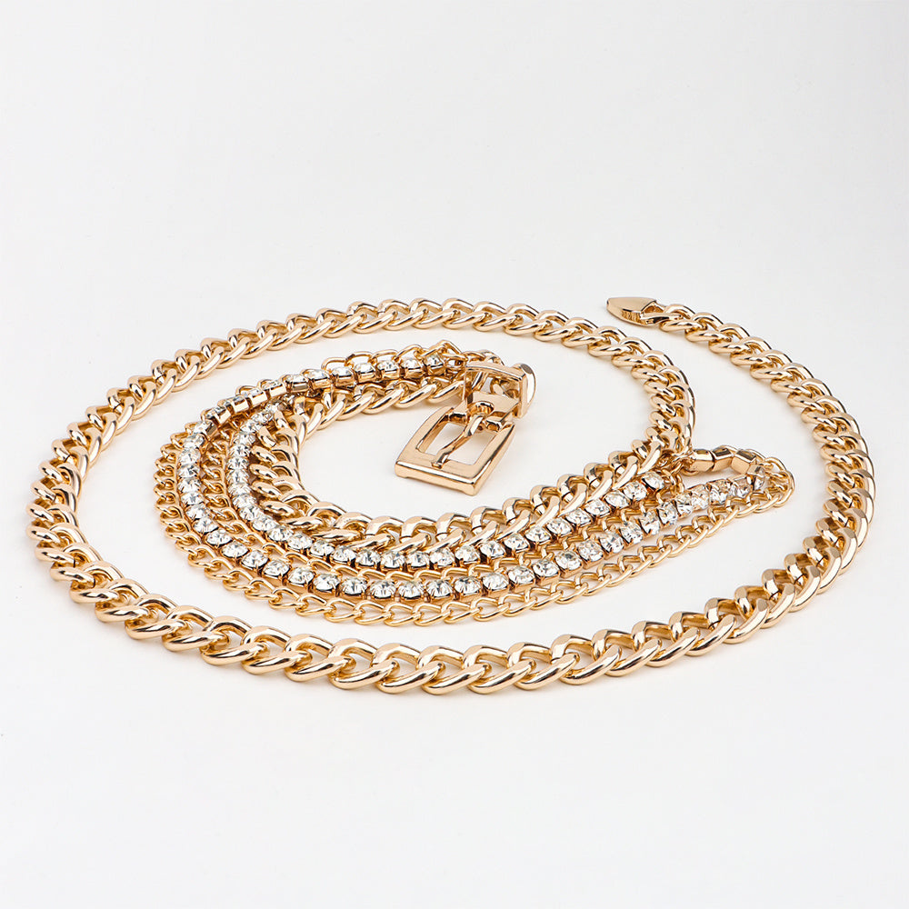 Gold Chain Belt Hollow Rhinestone Multi-layer Chain Belt
