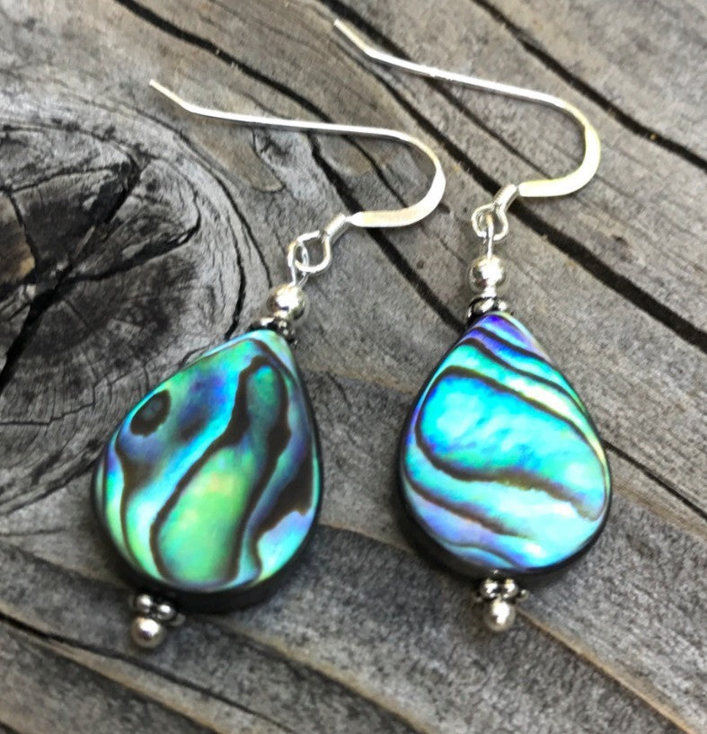 Silver Abalone Shell Water Drop Earrings