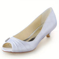 Satin Peep Toe Low Heel Wedding Shoes White Bazaare Mart Satin Peep Toe Low Heel Wedding Shoes