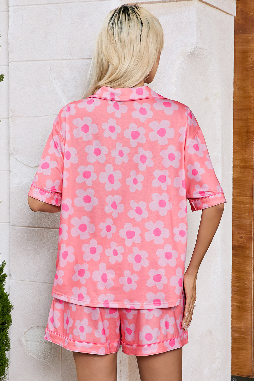 Pink Flower Shorts Pajamas Set