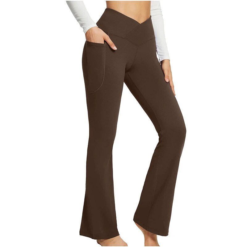 Flare Leggings, Mid Waist Crossover Yoga Pants