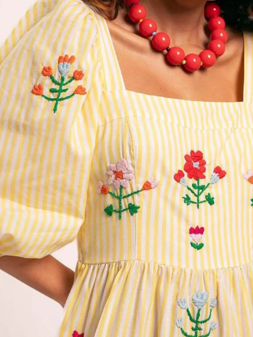 Square Neck Tiered Maxi Dress Bazaare Mart Embroidered Gingham Maxi Dress