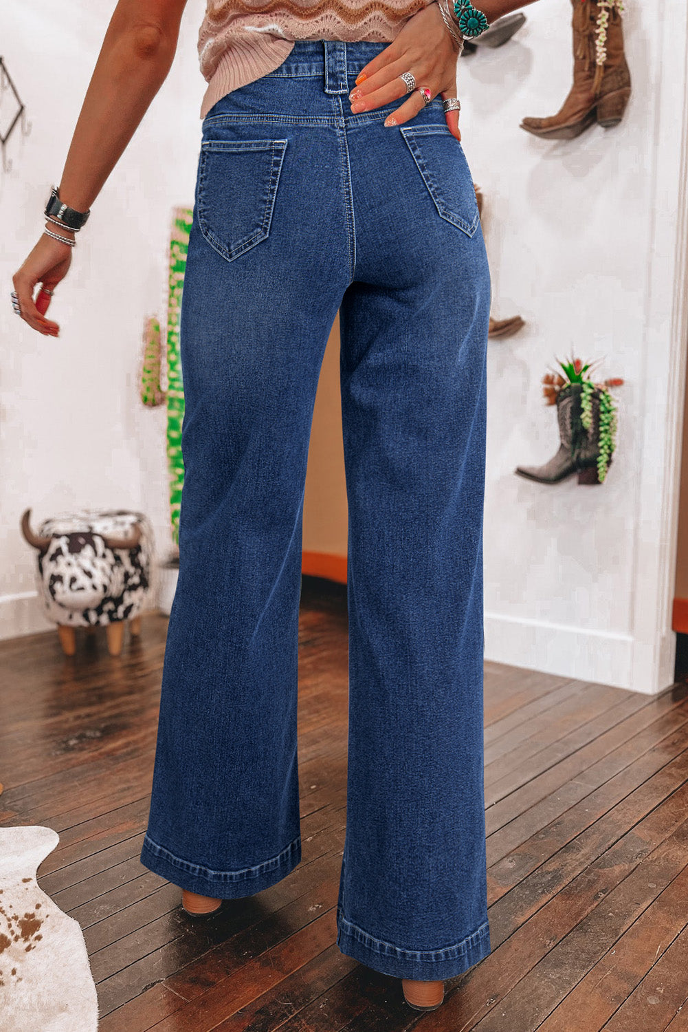 Wide Leg Front Pocket High Waist Jeans