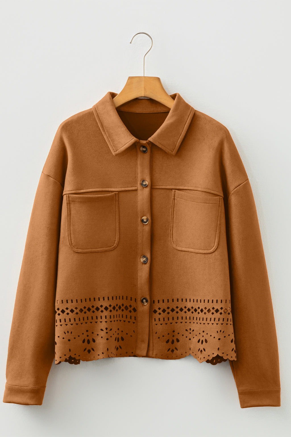 Brown Faux Suede Hollowed Detail Style Jacket Bazaare Mart Outerwear/Jackets