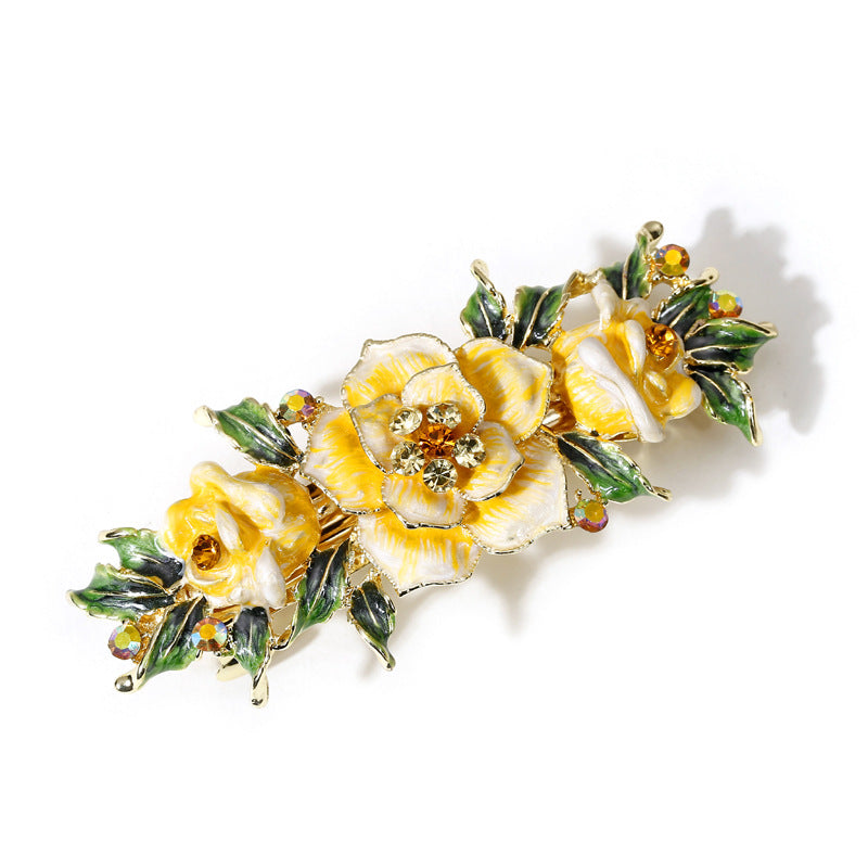 Retro Style Crystal Rhinestone Hair Clip Yellow CJ Dropshipping Floral Rhinestone Barette