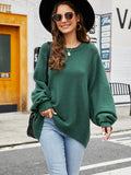 Round Neck Ribbed Trim Sweater Green Trendsi Round Neck Ribbed Trim Sweater