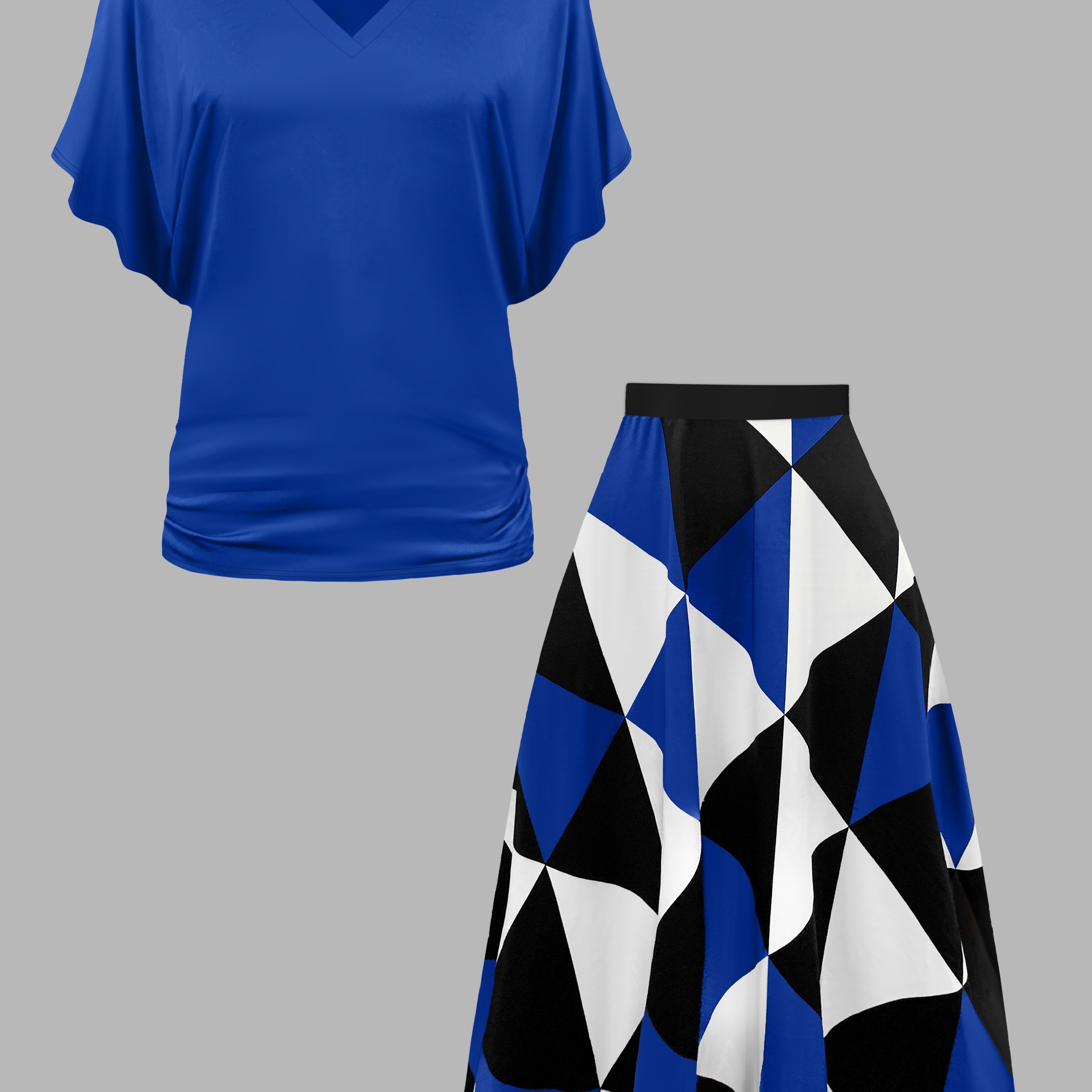 Retro Plus Size Geo Skirt Set