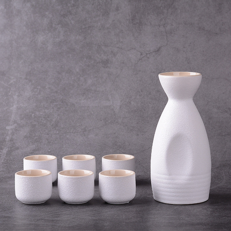 White Stone Sake set with 6 cups