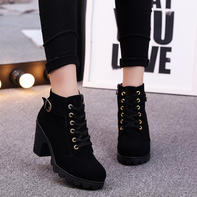 Black Chunky Heel Faux Suede Booties