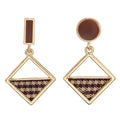 Brown Herringbone Dangle Earrings Gold Bazaare Mart Brown Plaid Drop Earrings