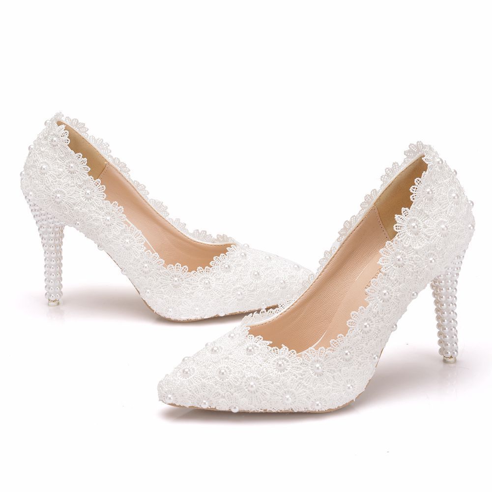White Pearl Lace Pumps