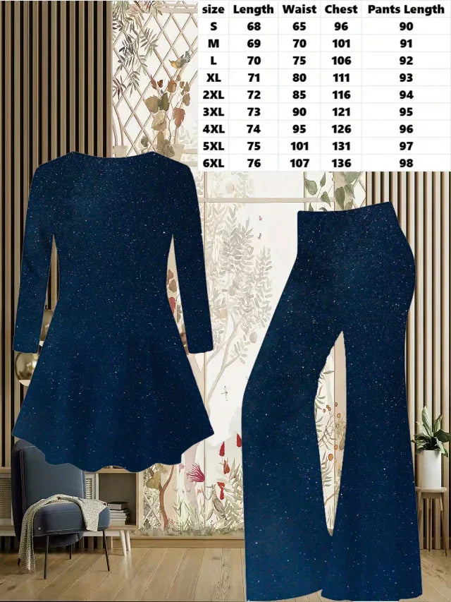 Navy Blue Glitter Two-Piece Pants Set Bazaare Mart 2pc Pants Set