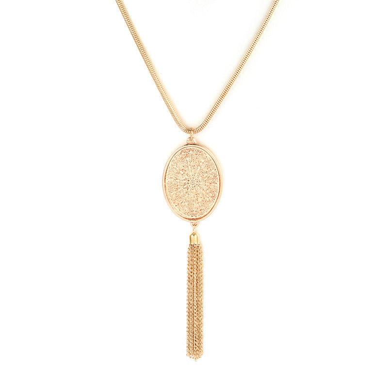 Long Filigree Pendant Tassel Necklace