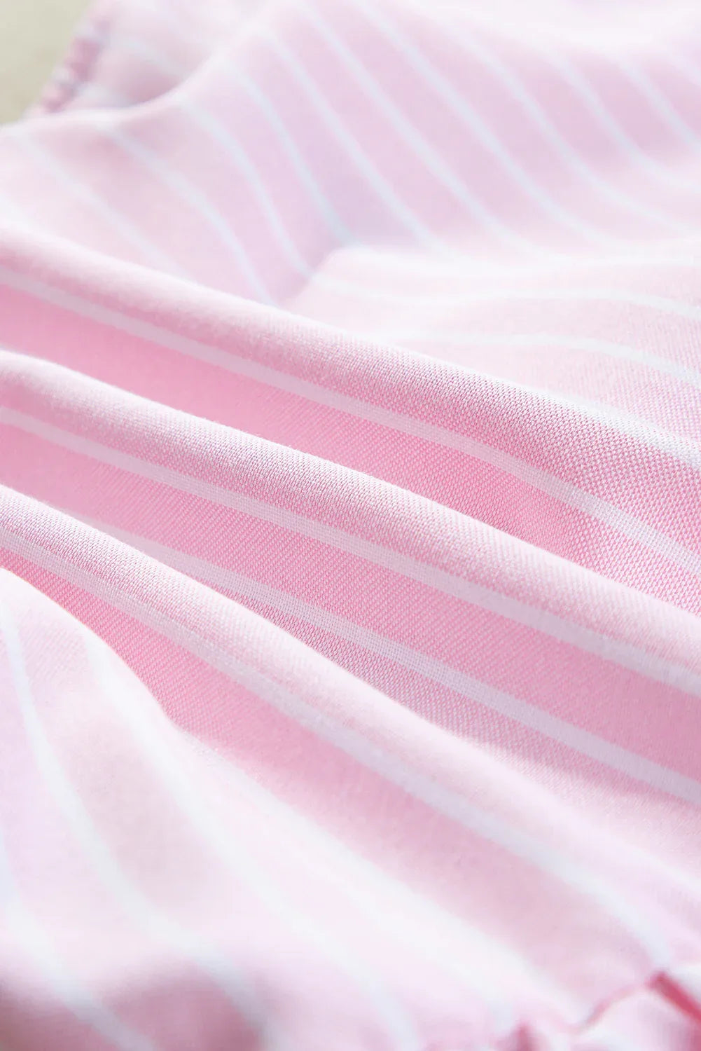 Pink Stripe Bowknot Front Crew Neck Puff Sleeve Blouse Bazarre Mart Tops/Blouses & Shirts