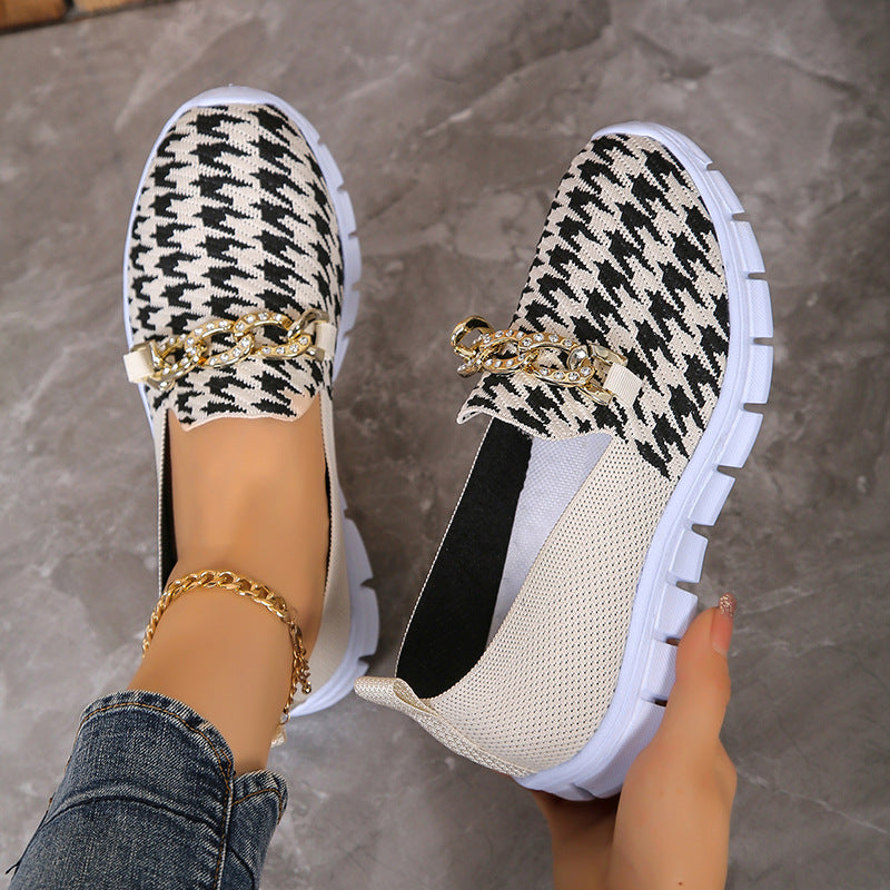 Houndstooth Chain Mesh Breathable Loafers